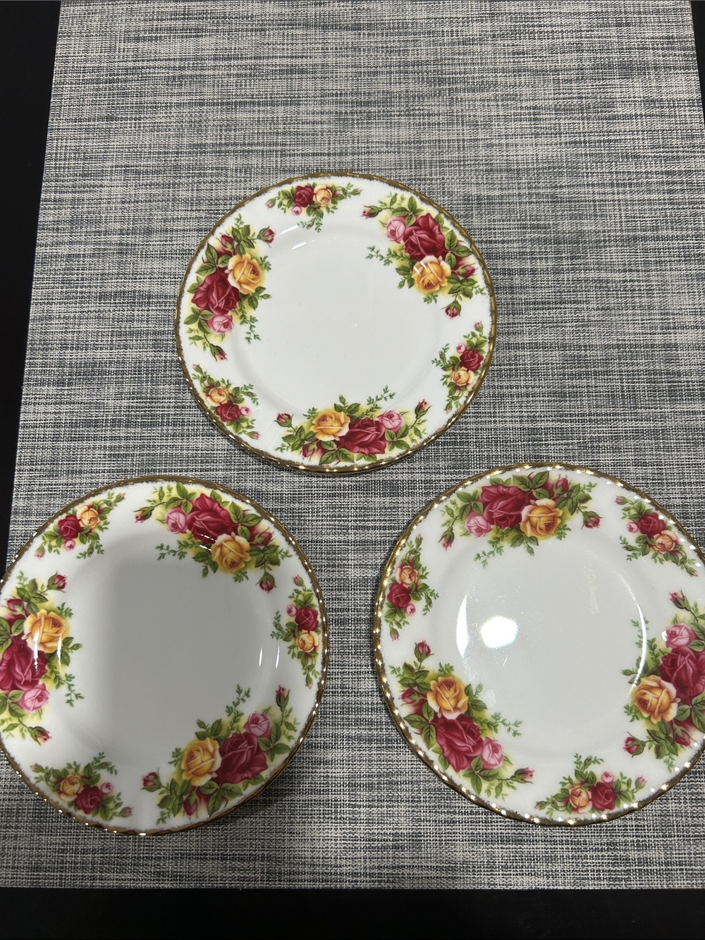 Royal Albert Yellow & Pink Rose Floral Dessert Plates with Gold Trim